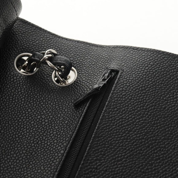 CHANEL Matelasse 30 Double Flap Chain Bag Caviar Skin Black CC Auth 146363SM