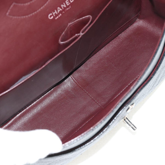 CHANEL Matelasse 30 Double Flap Chain Bag Caviar Skin Black CC Auth 146363SM