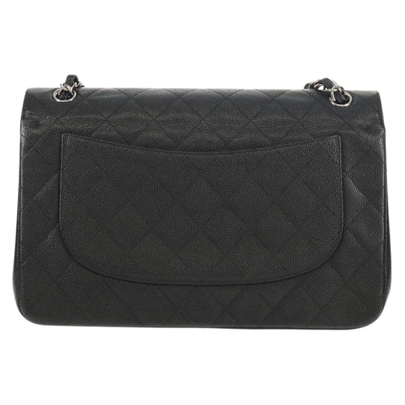 CHANEL Matelasse 30 Double Flap Chain Bag Caviar Skin Black CC Auth 146363SM