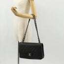 CHANEL Matelasse 30 Double Flap Chain Bag Caviar Skin Black CC Auth 146363SM-31