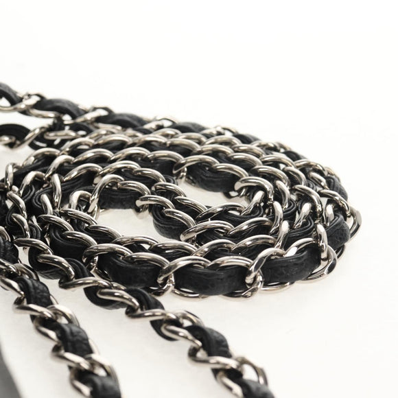 CHANEL Matelasse 30 Double Flap Chain Bag Caviar Skin Black CC Auth 146363SM