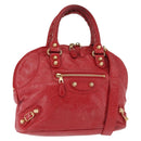 BALENCIAGA Classic bowling Hand Bag Leather 2way Red Gold Auth 146366-1