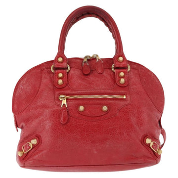 BALENCIAGA Classic bowling Hand Bag Leather 2way Red Gold Auth 146366 - 0