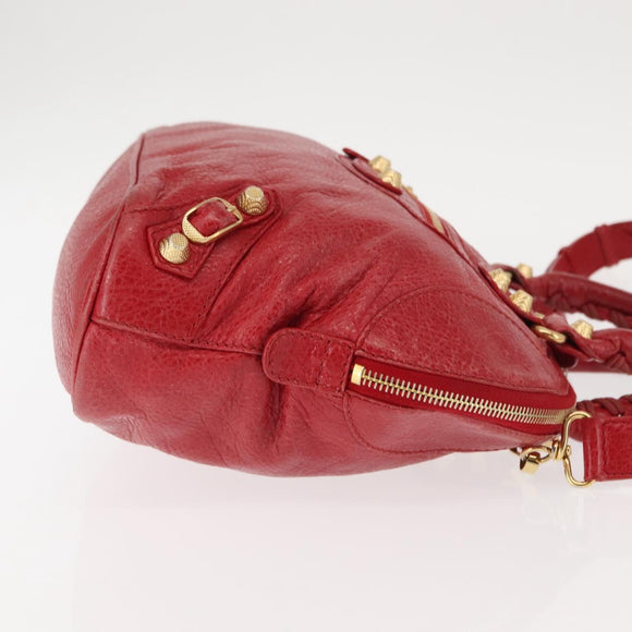 BALENCIAGA Classic bowling Hand Bag Leather 2way Red Gold Auth 146366