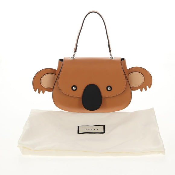 GUCCI Children's Koala Hand Bag Leather Brown Silver 605824 Auth 146368V