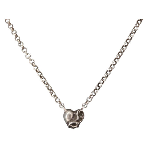 Chrome Hearts Heart Charm with Roll Chain 16 Inch Necklace Ag925 Auth 146387M