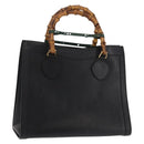 GUCCI Bamboo Hand Bag Leather Black Gold 002 1186 0260 Auth 146413-1