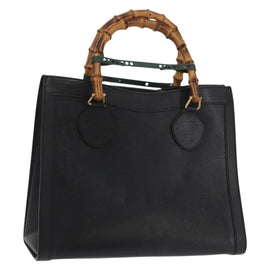 GUCCI Bamboo Hand Bag Leather Black Gold 002 1186 0260 Auth 146413