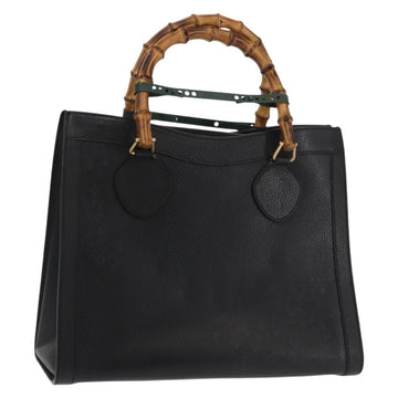 GUCCI Bamboo Hand Bag Leather Black Gold 002 1186 0260 Auth 146413