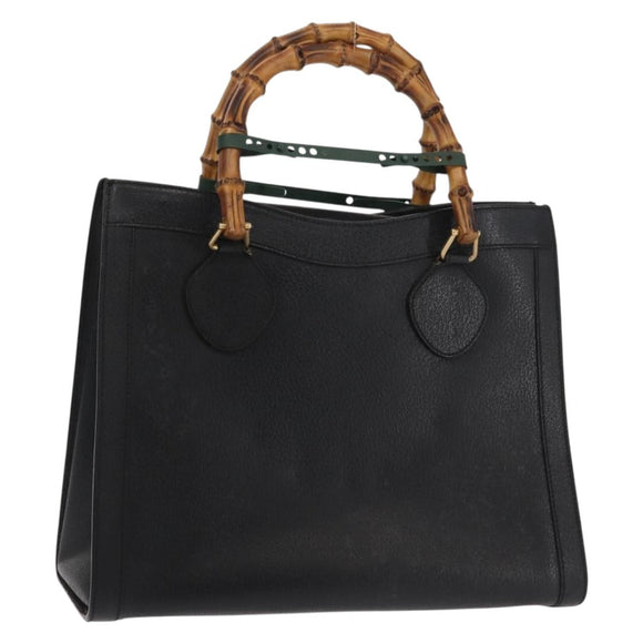 GUCCI Bamboo Hand Bag Leather Black Gold 002 1186 0260 Auth 146413