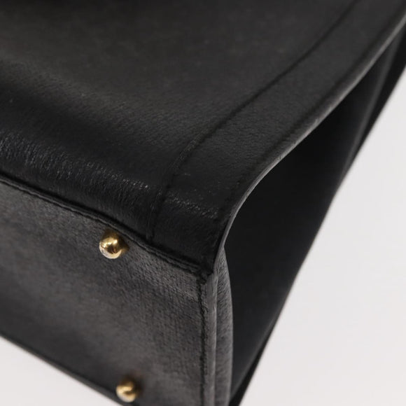 GUCCI Bamboo Hand Bag Leather Black Gold 002 1186 0260 Auth 146413