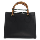 GUCCI Bamboo Hand Bag Leather Black Gold 002 1186 0260 Auth 146413-2