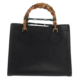 GUCCI Bamboo Hand Bag Leather Black Gold 002 1186 0260 Auth 146413 - 0