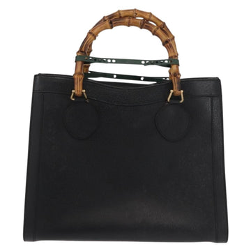 GUCCI Bamboo Hand Bag Leather Black Gold 002 1186 0260 Auth 146413 - 0