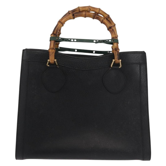 GUCCI Bamboo Hand Bag Leather Black Gold 002 1186 0260 Auth 146413