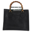 GUCCI Bamboo Hand Bag Leather Black Gold 002 1186 0260 Auth 146413-3
