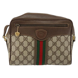 GUCCI GG Supreme Web Sherry Line Bag PVC Beige Gold 001 56 0852 Auth 146414 - 0