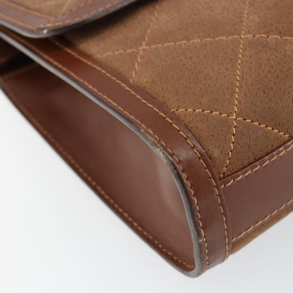 GUCCI Shoulder Bag Suede Leather Brown Gold Auth 146416