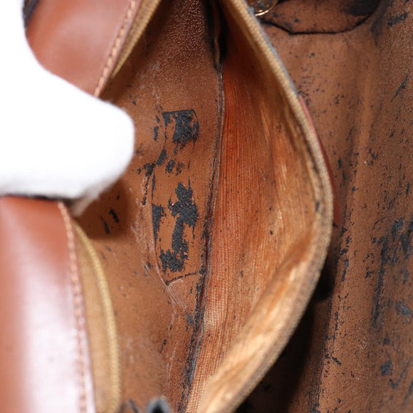 GUCCI Shoulder Bag Suede Leather Brown Gold Auth 146416