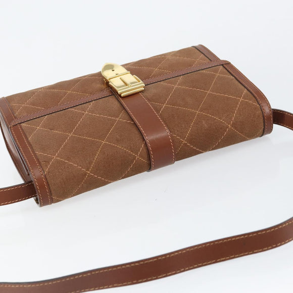 GUCCI Shoulder Bag Suede Leather Brown Gold Auth 146416