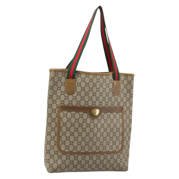GUCCI GG Plus Supreme Web Sherry Line Tote Bag PVC Beige Gold Auth 146421