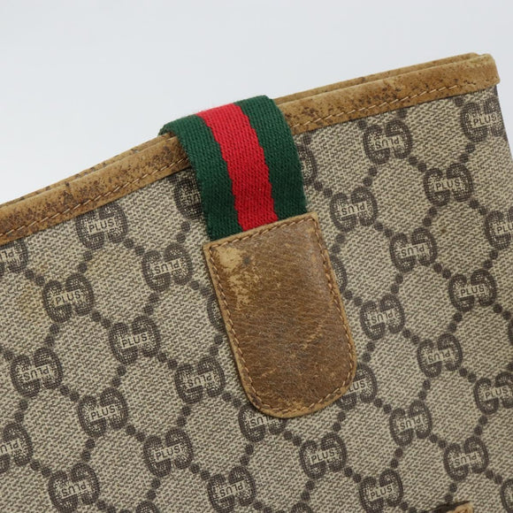 GUCCI GG Plus Supreme Web Sherry Line Tote Bag PVC Beige Gold Auth 146421