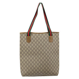 GUCCI GG Plus Supreme Web Sherry Line Tote Bag PVC Beige Gold Auth 146421 - 0