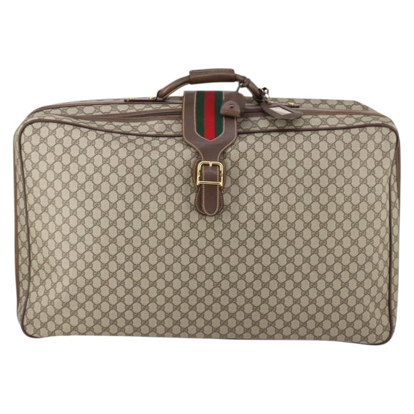 GUCCI GG Supreme Web Sherry Line Travel Bag PVC Beige Gold Auth 146422
