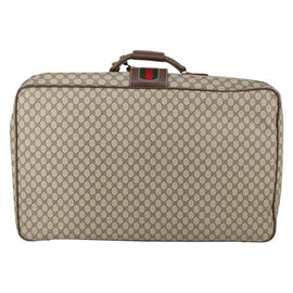 GUCCI GG Supreme Web Sherry Line Travel Bag PVC Beige Gold Auth 146422 - 0