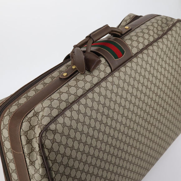 GUCCI GG Supreme Web Sherry Line Travel Bag PVC Beige Gold Auth 146422