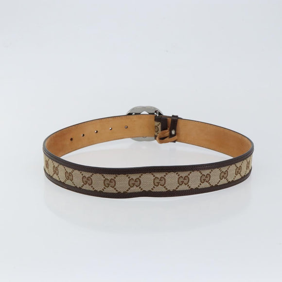 GUCCI GG Canvas Interlocking Belt 37.4"" Beige Silver 114876 Auth 146423