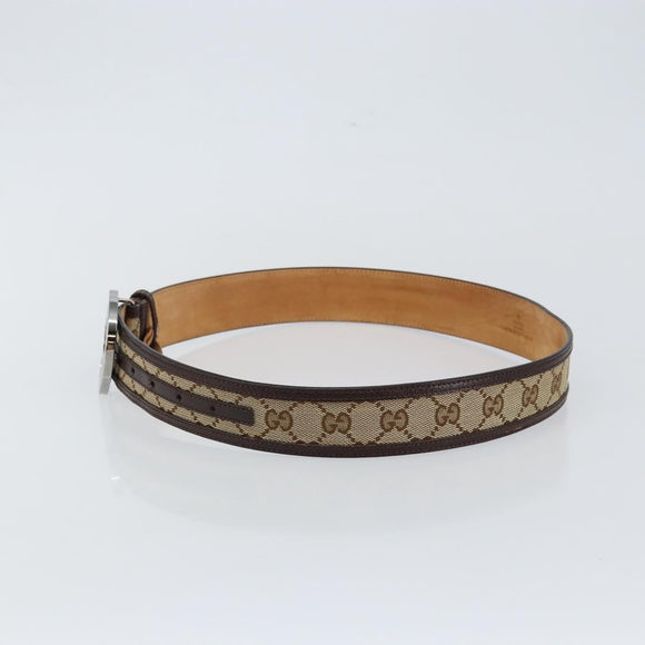 GUCCI GG Canvas Interlocking Belt 37.4"" Beige Silver 114876 Auth 146423