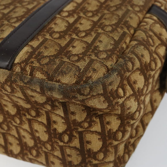 Christian Dior Trotter Canvas Hand Bag Brown Gold Auth 146427