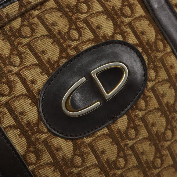 Christian Dior Trotter Canvas Hand Bag Brown Gold Auth 146427