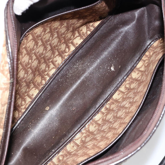 Christian Dior Trotter Canvas Hand Bag Brown Gold Auth 146427