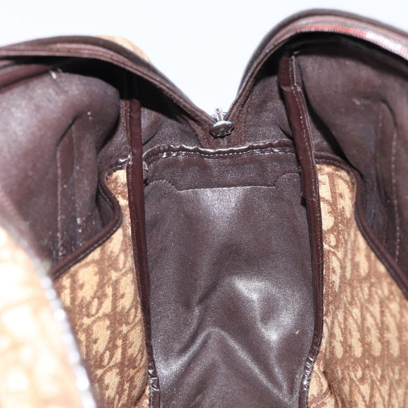 Christian Dior Trotter Canvas Hand Bag Brown Gold Auth 146427