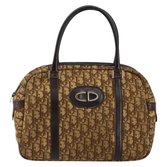 Christian Dior Trotter Canvas Hand Bag Brown Gold Auth 146427