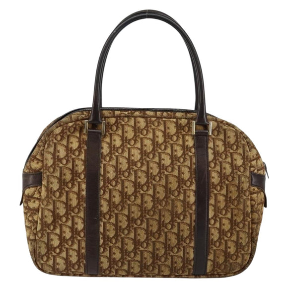Christian Dior Trotter Canvas Hand Bag Brown Gold Auth 146427