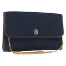 Christian Dior Trotter Canvas Chain Shoulder Bag Navy Gold Auth 146428-1