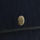 Christian Dior Trotter Canvas Chain Shoulder Bag Navy Gold Auth 146428-14