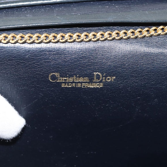 Christian Dior Trotter Canvas Chain Shoulder Bag Navy Gold Auth 146428