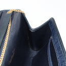 Christian Dior Trotter Canvas Chain Shoulder Bag Navy Gold Auth 146428-18