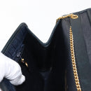 Christian Dior Trotter Canvas Chain Shoulder Bag Navy Gold Auth 146428-19