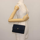 Christian Dior Trotter Canvas Chain Shoulder Bag Navy Gold Auth 146428-21