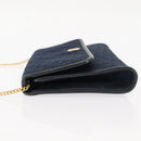 Christian Dior Trotter Canvas Chain Shoulder Bag Navy Gold Auth 146428-5