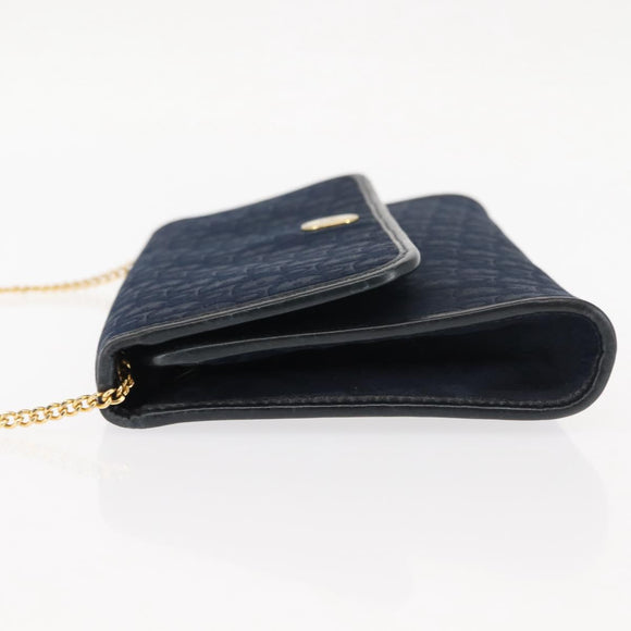 Christian Dior Trotter Canvas Chain Shoulder Bag Navy Gold Auth 146428