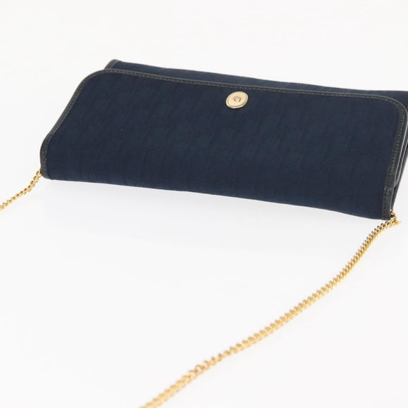 Christian Dior Trotter Canvas Chain Shoulder Bag Navy Gold Auth 146428