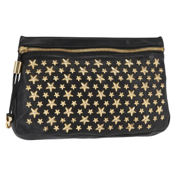 Jimmy Choo Studs Clutch Bag Leather Black Gold Auth 146429
