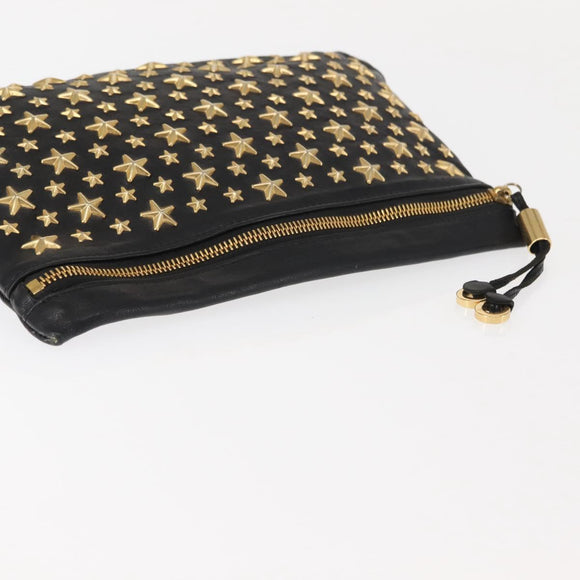 Jimmy Choo Studs Clutch Bag Leather Black Gold Auth 146429