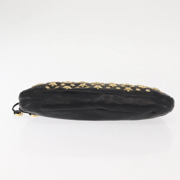 Jimmy Choo Studs Clutch Bag Leather Black Gold Auth 146429
